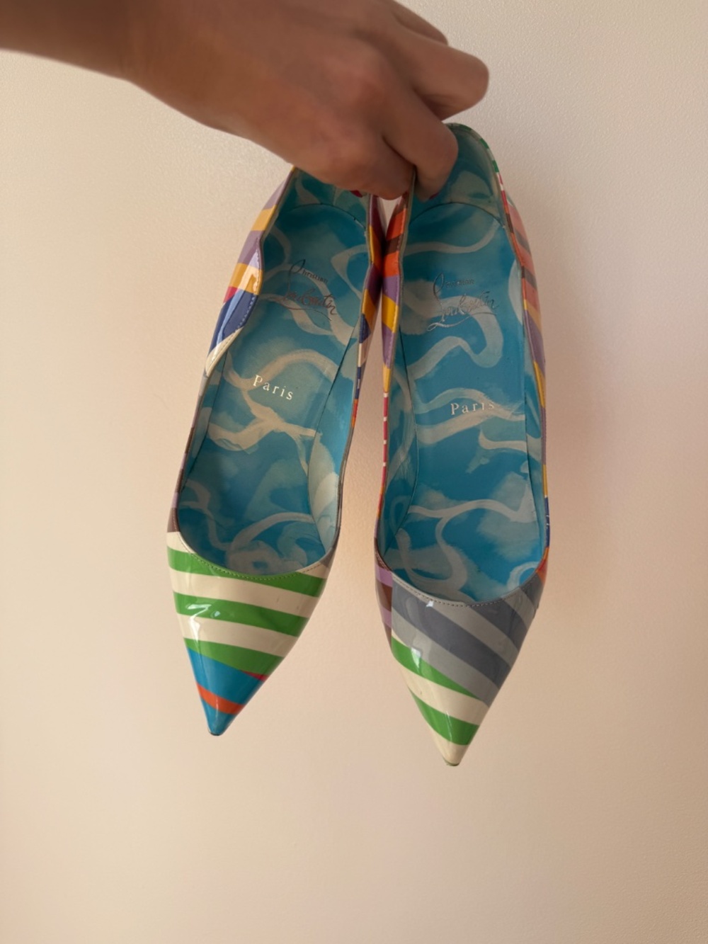 Christian Louboutin Multicolor Striped Hot Chick Leather Pumps Heels Size 38.5 - Picture 9 of 10